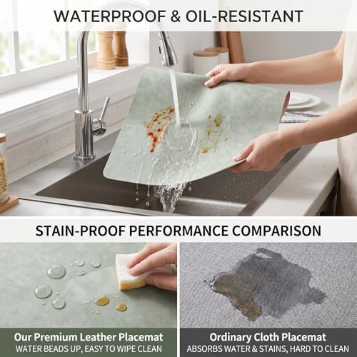 Set of 6 Leather Placemats-12 X 17" Wipeable Placemats Waterproof Heat