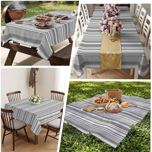 Rectangle Tablecloth, Neutral Textured Striped Waterproof Table Cloth