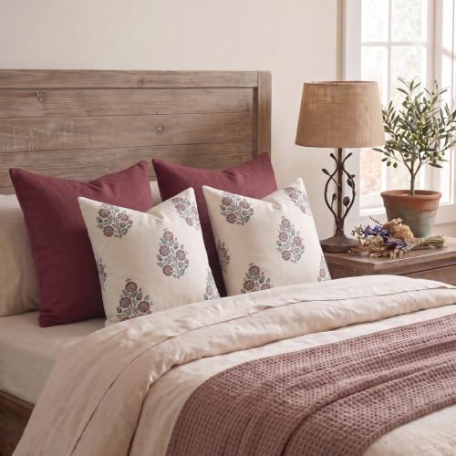 DOMVITUS Decorative Floral Pillow Covers 18x18 Set of 2 for Couch, Red