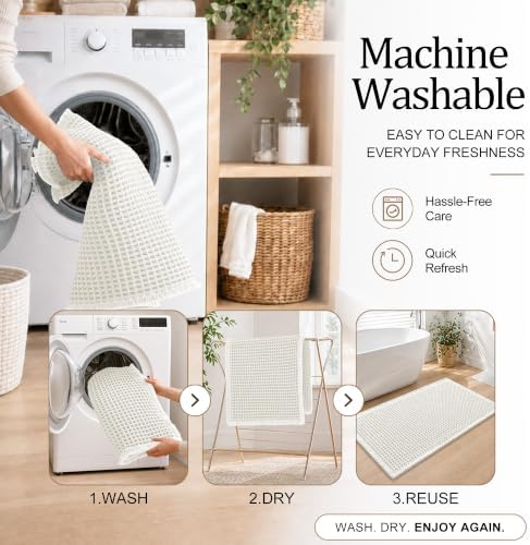OLANLY Waffle Bath Mat 60x24, Non Slip Boho Bathroom Runner Rugs