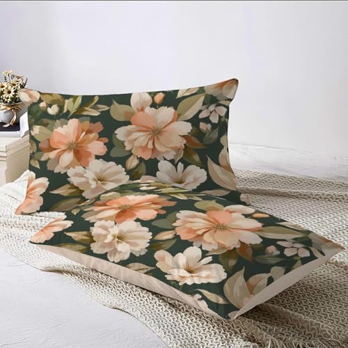 3 Pieces Plants and Flowers Duvet Cover Duvet Cover with Zipper and 2