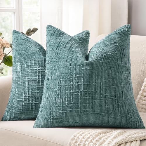decorUhome Textured Chenille Throw Pillow Covers 20x20 Set of 2 Teal