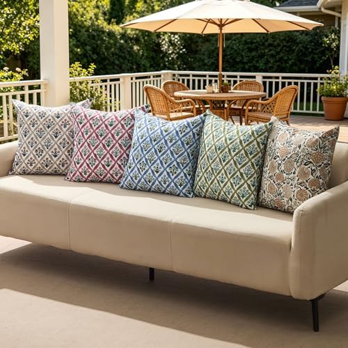 Allorry Floral Outdoor Pillow Covers 18x18 Brown Outdoor Waterproof