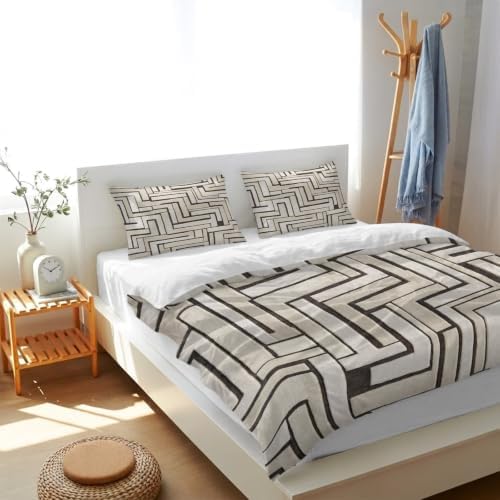 Modern Geometric Duvet Cover Queen Size, Abstract Minimalist Pattern