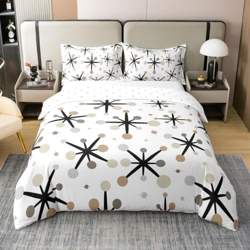 Mid Century 100% Cotton Duvet Cover King Size,Geometric Starburst Dot