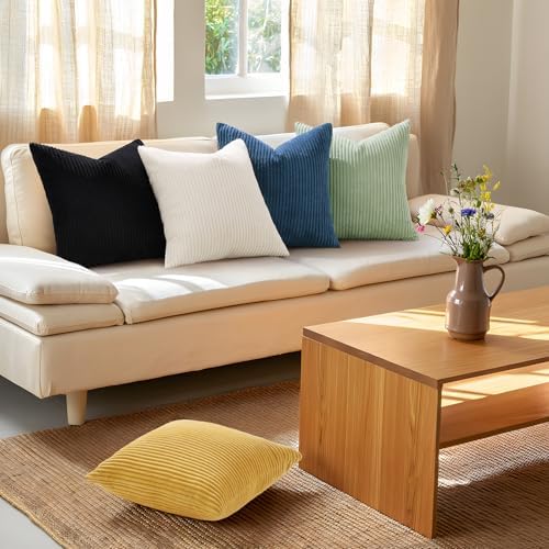 Mecatny Corduroy Decorative Throw Pillow Covers 22x22 Set of 2 Sage