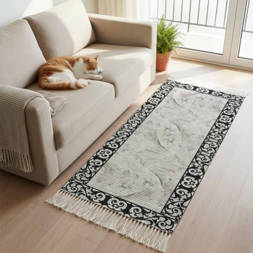 Gray Marble Vintage Hallway Runner Rug 2'x5', Modern Abstract Art
