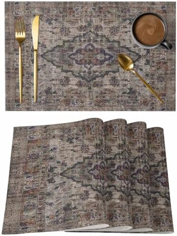Boho Vintage Placemats Set of 8,Cotton Linen Fabric Place Mats,Modern