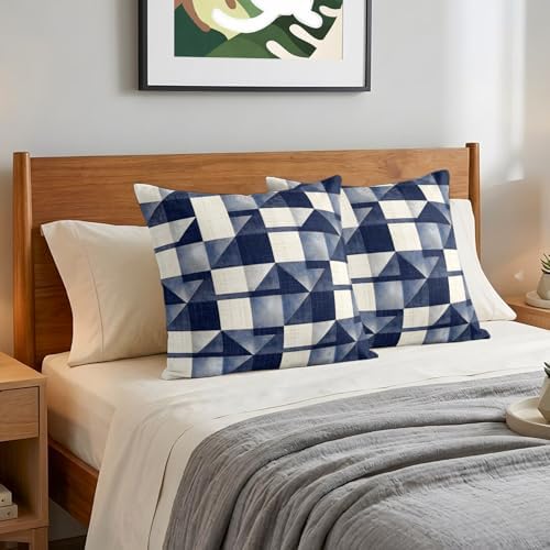 16x16 Pillow Covers Set of 2, Navy Blue Geometric Throw Pillow Covers