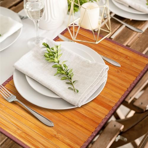 Hushee 8 Pcs Bamboo Placemats Dining Table Mats Washable Heat Place