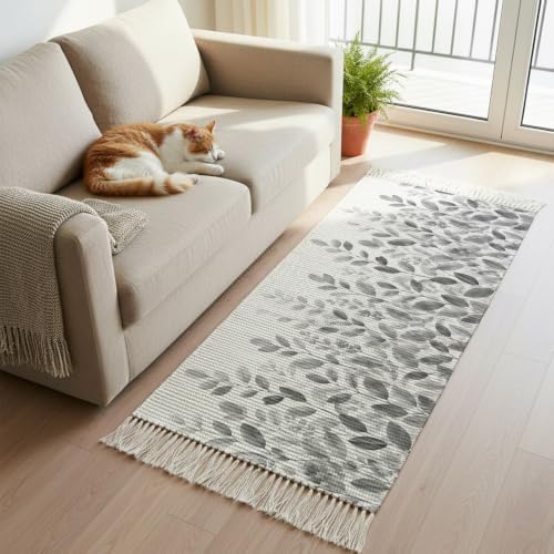 Spring Botanical Hallway Runner Rug 2'x5', Country Eucalyptus Leaves