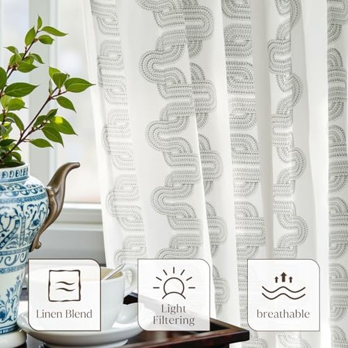 TWOPAGES Linen Pinch Pleated Semi Sheer Curtain,Grey,36Wx108L,1 Panel