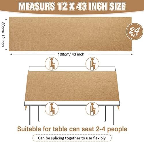 Chumia 24 Pcs Burlap Table Runners 12 x 43 Inch, Rustic Jute Khaki