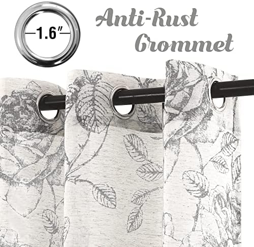 H.VERSAILTEX Boho Floral Linen Curtains, Semi Sheer Light Filtering