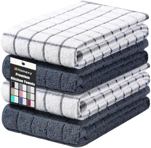 Homaxy Large Premium Cotton Kitchen Towels 16"x 28", 4 Pack, Dark Grey