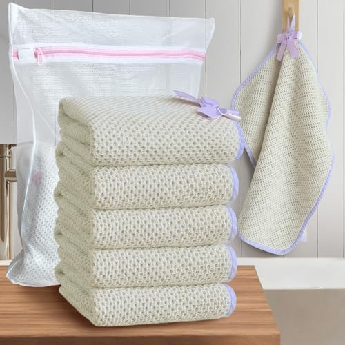 VOOVA & MOVAS Waffle Wash Cloths 6 Pack, 100% Cotton, 16x16 in, Beige