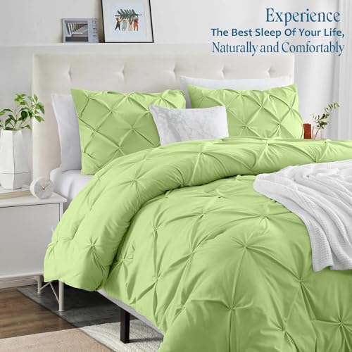 100% Cotton (Sage Green Color) Pinch Pleated 3-PCs Duvet Cover Set
