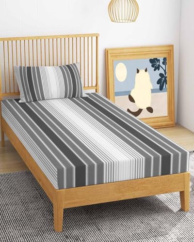 Gray Vertical Stripes Twin XL Bed Sheets,Breathable Cooling Sheets