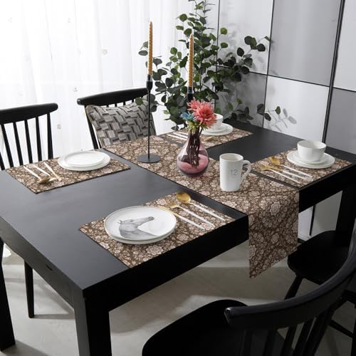 Vintage Table Runner and Placemats Set of 6 Flower Texture Farmhouse