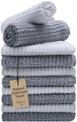Textila Bar Mop Towels 12x12 Inch – White & Grey – Pack of 10 - Cotton