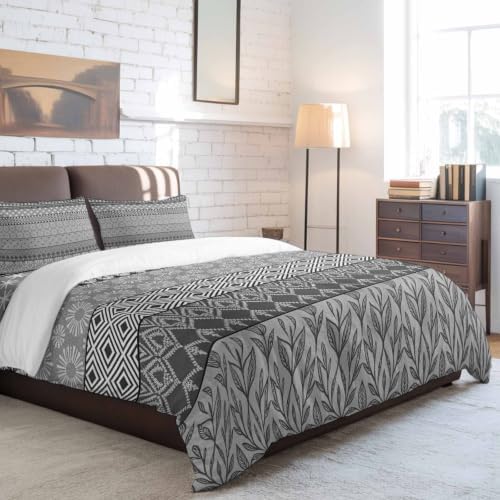 Grey Boho Full Duvet Cover Set - 4 Pcs Comforter Cover Bedding Sets