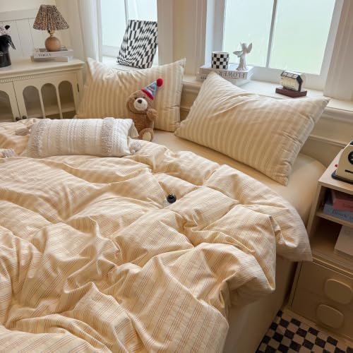 HighBuy Vintage Striped Duvet Cover Set Twin Size - 3 Piece Beige Tan