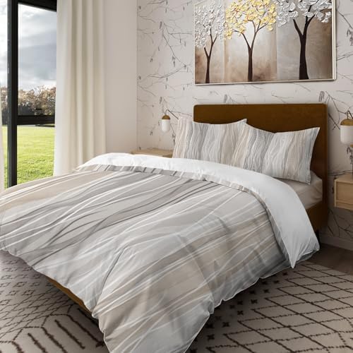 Batmerry Abstract Neutral Tones Full Size 100% Cotton Duvet Cover