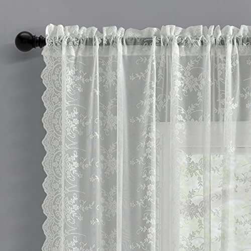 Kotile Long Ivory Floral Lace Curtains for Living Room 52x108 Inch 2