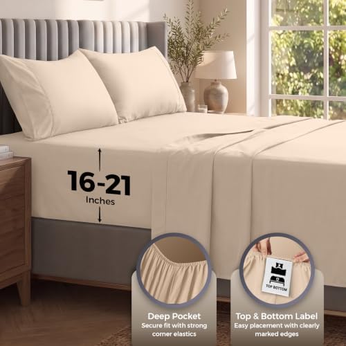 Extra Deep Pocket California King Sheet Set - 4PCs Fits Up to 21 In