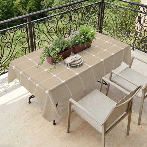 Waterproof Tablecloth - Taupe Gingham Oil Proof Spill Proof Table