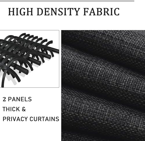 Chyhomenyc Coal Black Curtains 96 Inch Length 2 Panels, Light