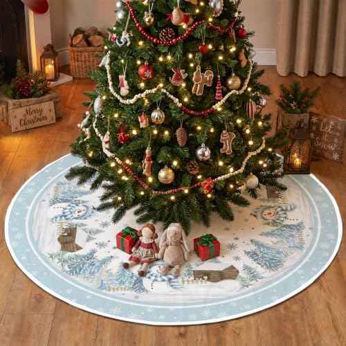 AVOIN colorlife 48 Inch Snowflake Snowman Tree Skirt