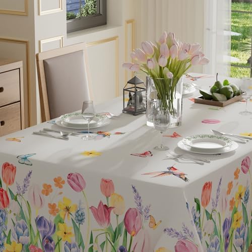 XCHI Wildflowers Tulips Flowers Spring Tablecloth Square Summer Table