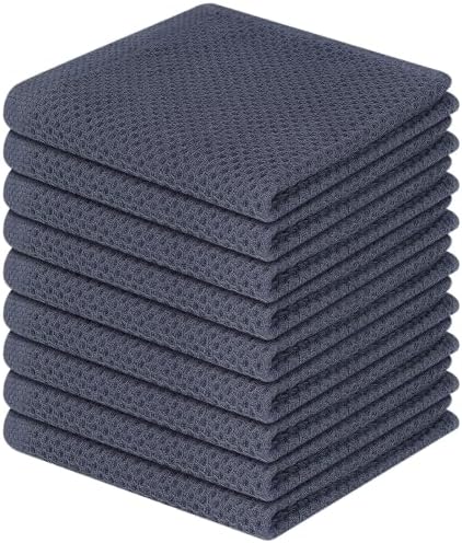 Homaxy 100% Cotton Waffle Weave Kitchen Dish Cloths, 9-Pack, Dark Grey