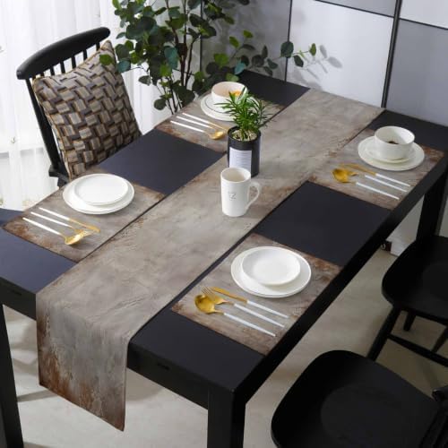 Shabby Brown Grey Table Mats Set of 6 with Table Runner 90 Inches