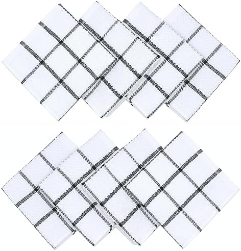 Cotton Dish Cloths, Dish Rags Set of 8, 12Inch x 12Inch,Black Plaid