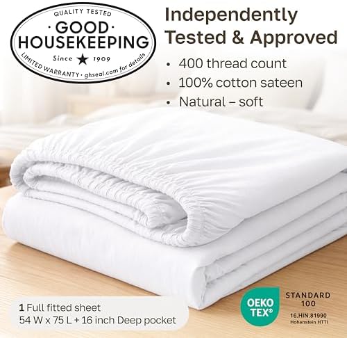 California Design Den Soft 100% Cotton Sateen Fitted Sheet Full, Taupe