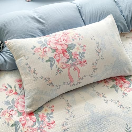 Queen Size Duvet Cover Set, Floral Knitted Cotton Bedding Comforter