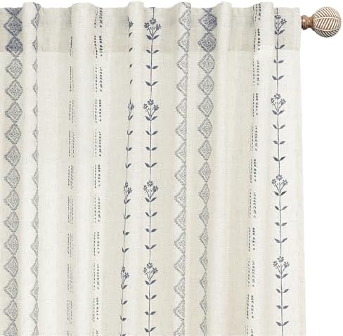 Sheer Linen Boho Patterned Curtains 50x63 Inches Long for Living Room