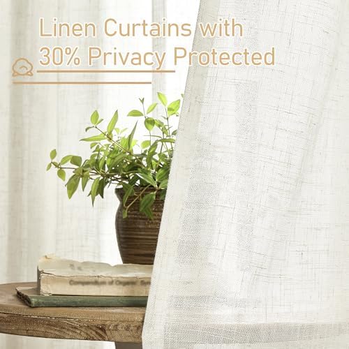 LAMIT Cream Linen Curtains 84 Inch Length 2 Panels for Living Room