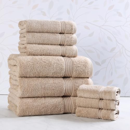 Highly Absorbent Solid Egyptian Cotton Bath Towels Set of 9 - Taupe