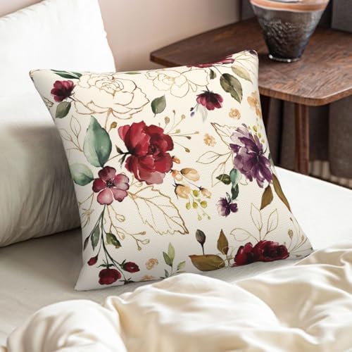 Rose Pillow Covers Vintage Gold Flowers Leaves Decorative Throw