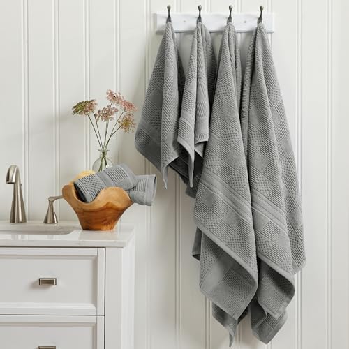 Springtree Home 100% Cotton Bath Towel Set | 4-Pack | Textured Carbon