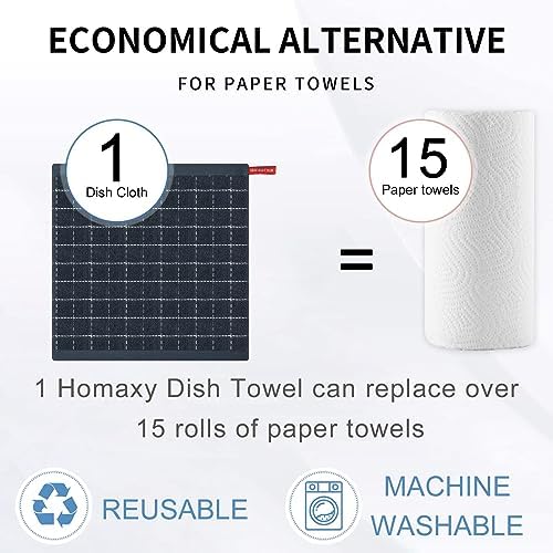 Homaxy 100% Cotton Terry Kitchen Dish Cloths, 7 Pack, Dark Grey