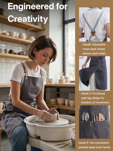 Pottery Apron Split Leg Apron Cross Back Chef Apron with