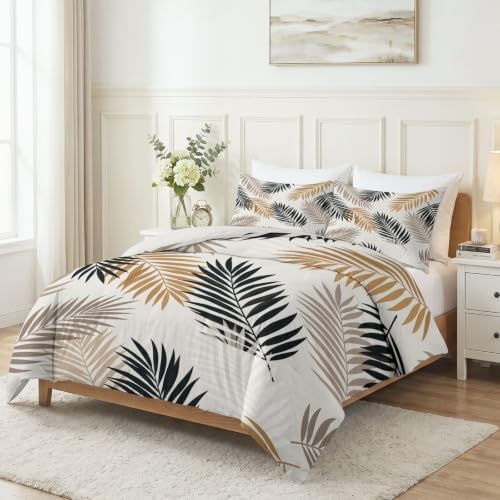 King Duvet Cover Set Soft Microfiber Bohemia Palm Leaves