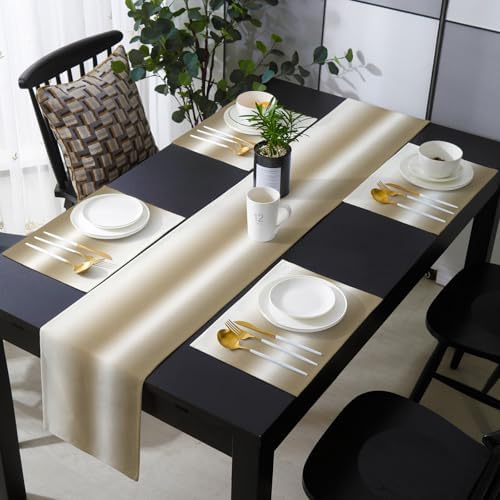 Light Brown Ombre Table Runner and Placemats for Dining Table,Burlap