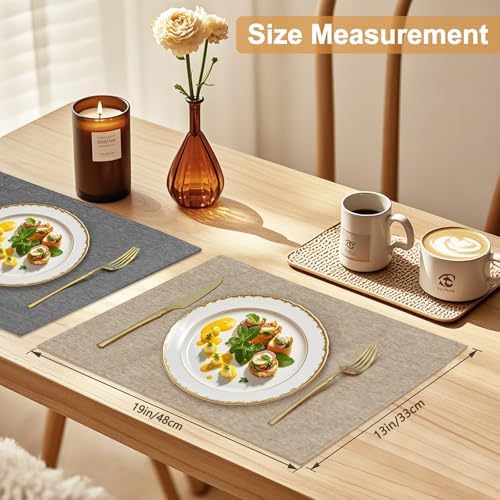 6 Pack Dual Layer Placemats for Dining Table - 19x13 Inch Linen-Like