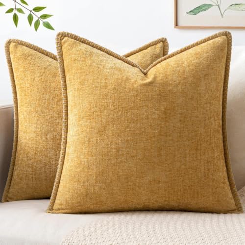 MIULEE Decorative Couch Throw Pillow Covers 20x20 Inch Gold 2 Pack