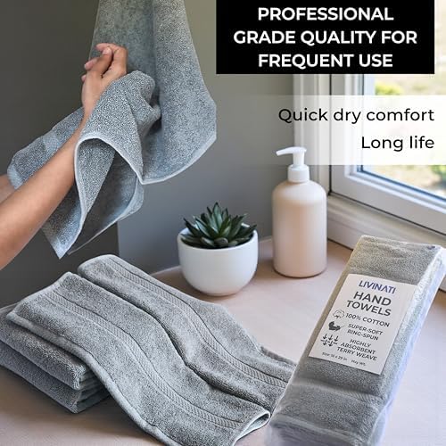 Gray 100% Cotton Bath Hand Towels for Bathroom - Thick Luxury Soft